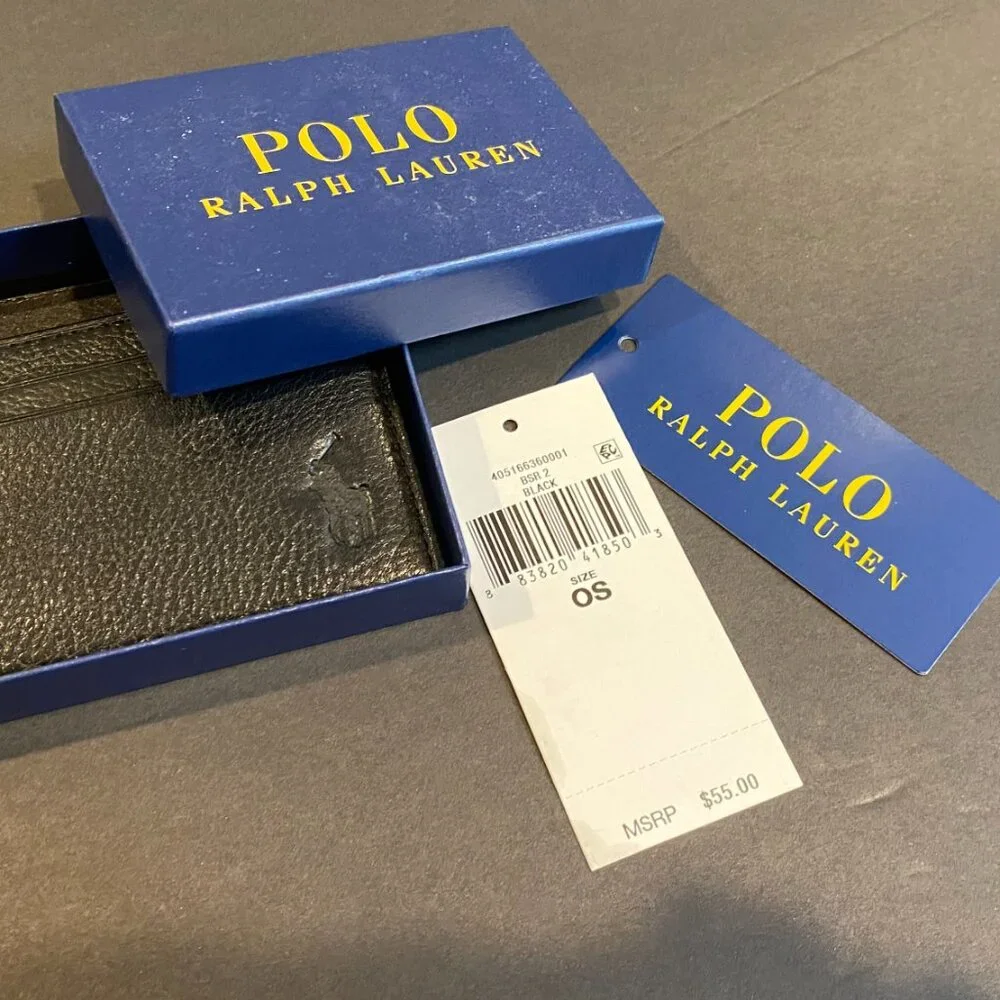NWT Polo Ralph Lauren Men's Pebbled Leather Card Case Money Clip Gift Box Set